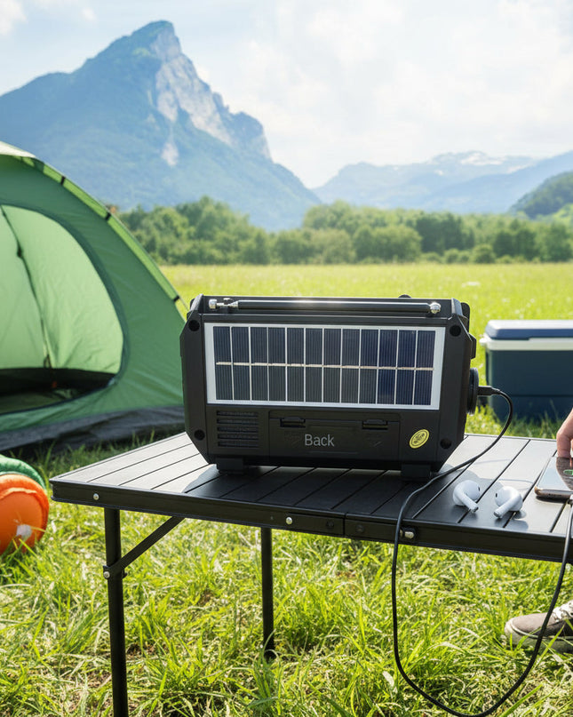 Radio awaryjne zasilane energią słoneczną z korbką i Bluetooth – kompaktowe urządzenie wielofunkcyjne z latarką 7