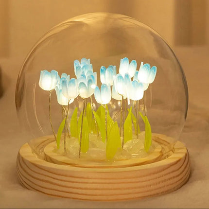 Ręcznie Robiona Lampka Nocna LED z Kwiatem Tulipana – Dekoracyjna Lampka Nocna do Sypialni na Baterie 8