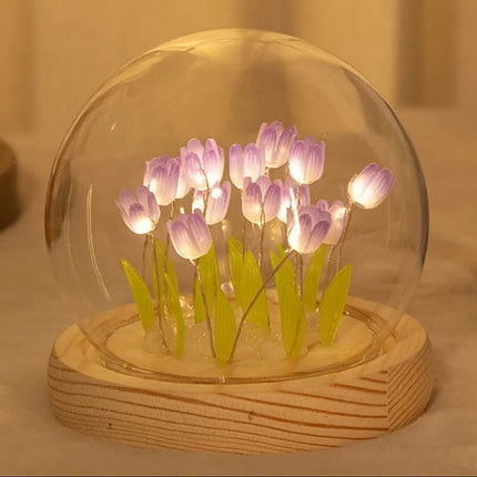 Ręcznie Robiona Lampka Nocna LED z Kwiatem Tulipana – Dekoracyjna Lampka Nocna do Sypialni na Baterie 9