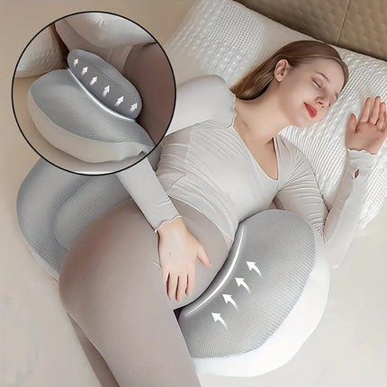 Regulowana poduszka ciążowa z ergonomicznym podparciem, wykonana z oddychającego materiału poliester, w roz 1