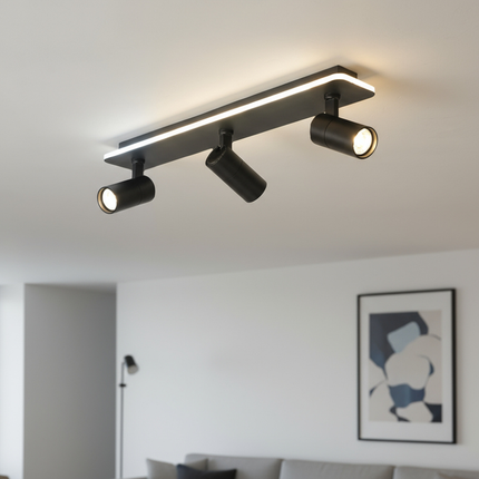 Regulowana lampa sufitowa LED z ciepłym białym światłem – nowoczesny design industrialny, wykończenie metalowe 1