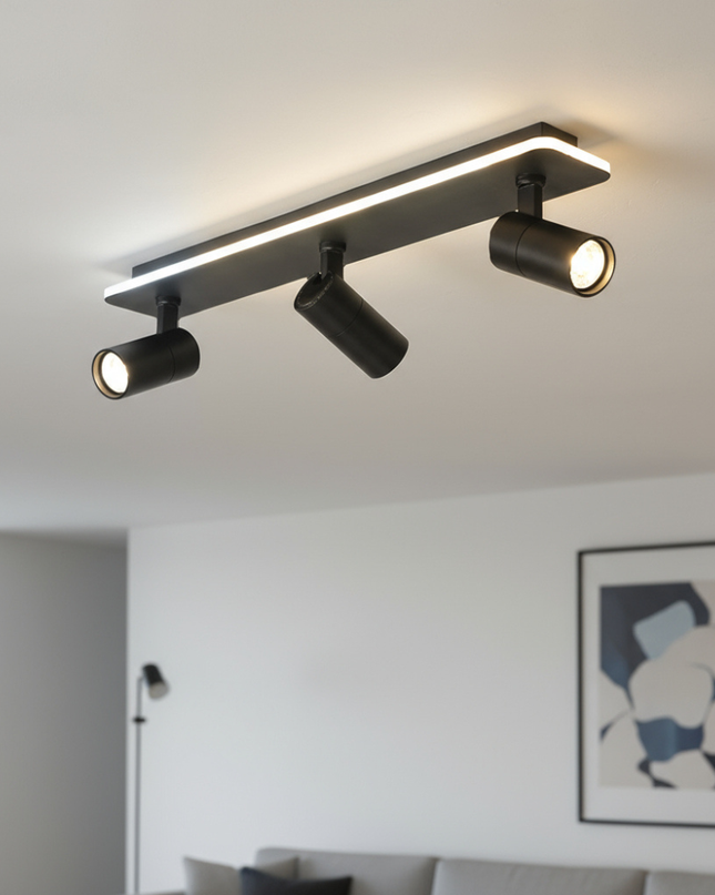 Regulowana lampa sufitowa LED z ciepłym białym światłem – nowoczesny design industrialny, wykończenie metalowe 1
