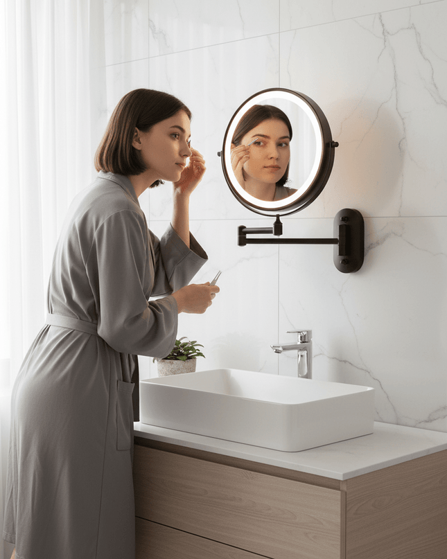 Regulowane Lustro Powiększające LED z Akumulatorem i Kompaktową Konstrukcją – Idealne do Makijażu i Podróży 2