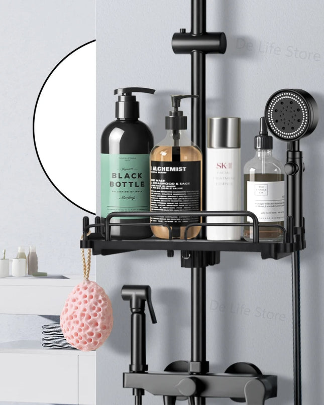 Regulowany Stojak na Wannę z Miejscem na Książki i Napoje – Wodoodporny Czarny i Biały Design 1