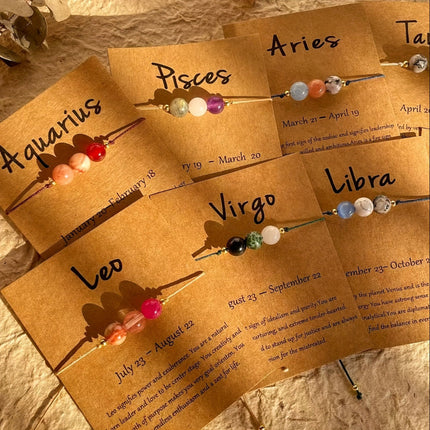 Regulowany zestaw bransoletki i bransoletki na kostkę z kamieniami zodiaku – koraliki z kamienia naturalnego 0