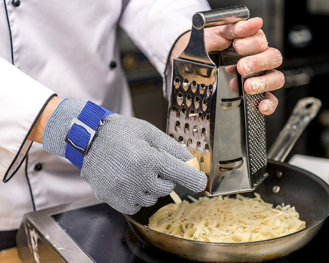 Rękawice odporne na przecięcia z regulowanym mankietem – trwała siatka ze stali nierdzewnej zapewniająca bezpieczne obchodzenie się z produktem 2