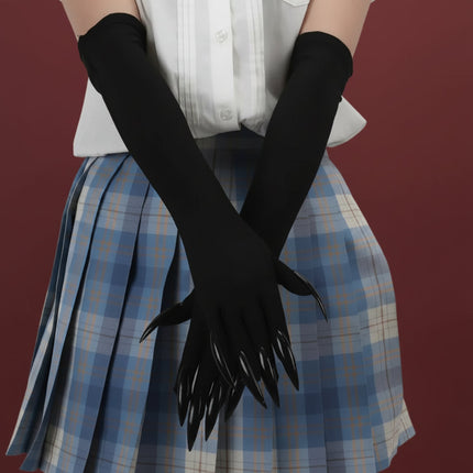 Czarne długie rękawiczki kostiumowe na Halloween z satynowym wykończeniem, idealne do cosplay i 4
