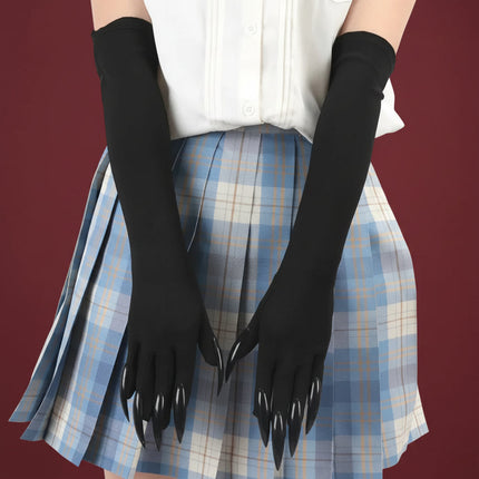 Czarne długie rękawiczki kostiumowe na Halloween z satynowym wykończeniem, idealne do cosplay i 5