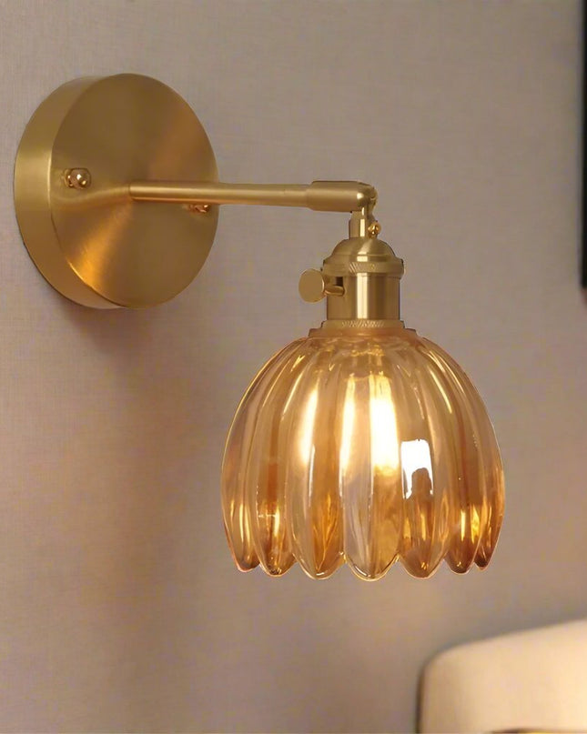 Retro Kinkiet Ścienny Szklany z Kwiatowym Kloszem Tulipana – Elegancka Lampa do Sypialni i Salonu 1