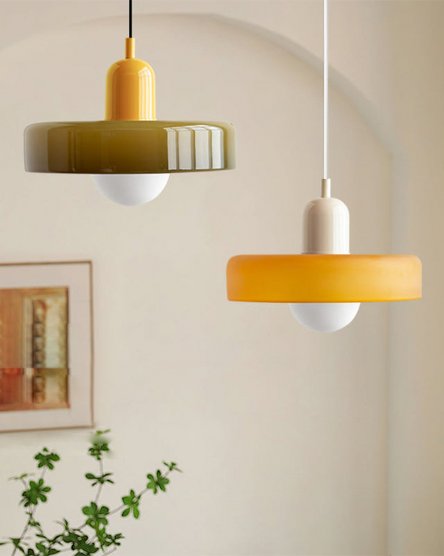 Retro Lampa Wisząca Luccon z Kolorowym Kloszem – Lampa do Salon, Jadalni i Kuchni, Idealna nad Stół, Szklana, 15W 8