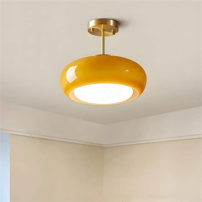 Retro Okrągła Lampa Sufitowa Szklana w Bursztynowym Kolorze – Eleganckie Oświetlenie Sufitowe do Salonu 0