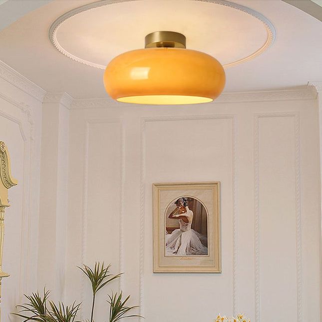 Retro Okrągła Lampa Sufitowa Szklana w Bursztynowym Kolorze – Eleganckie Oświetlenie Sufitowe do Salonu 1