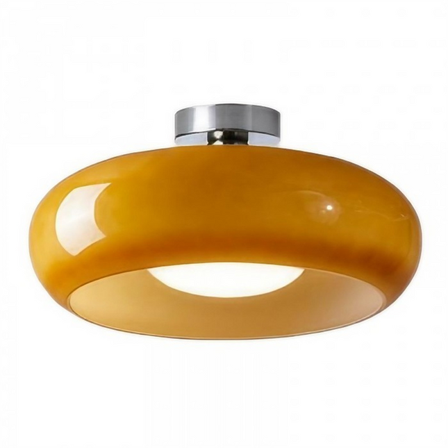 Retro Okrągła Lampa Sufitowa Szklana w Bursztynowym Kolorze – Eleganckie Oświetlenie Sufitowe do Salonu 2