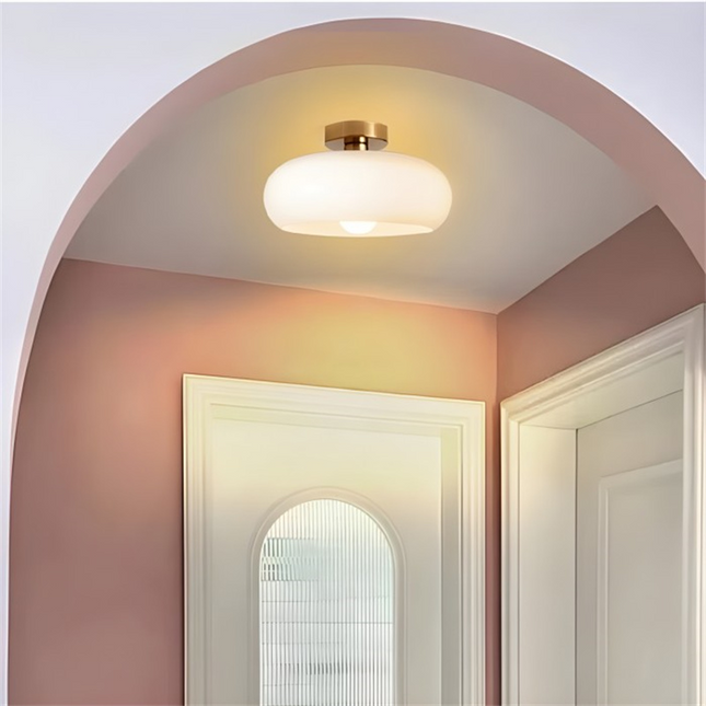 Retro Okrągła Lampa Sufitowa Szklana w Bursztynowym Kolorze – Eleganckie Oświetlenie Sufitowe do Salonu 3