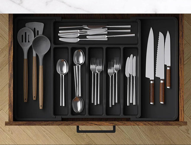 Rozszerzalny Organizer na Sztućce do Szuflady z Regulowaną Szerokością – Dedykowane Przegródki na Widelce, Noże i Łyżki 3