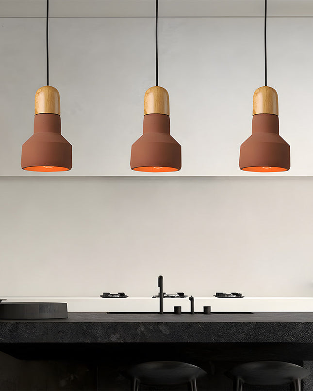 Rustykalna Lampa Wisząca CementoDrewno – Minimalistyczna Lampa do Salonu nad Stół, Z Cementu i Drewna, E27, Regulowana Wysokość 0