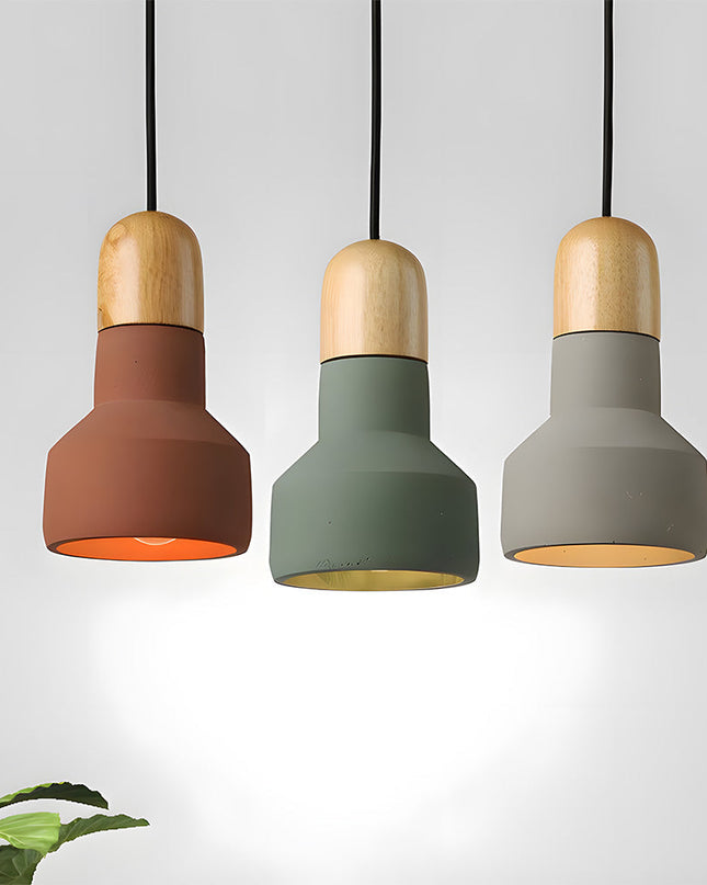 Rustykalna Lampa Wisząca CementoDrewno – Minimalistyczna Lampa do Salonu nad Stół, Z Cementu i Drewna, E27, Regulowana Wysokość 2