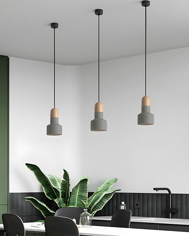 Rustykalna Lampa Wisząca CementoDrewno – Minimalistyczna Lampa do Salonu nad Stół, Z Cementu i Drewna, E27, Regulowana Wysokość 3
