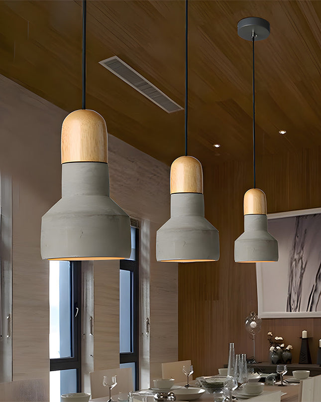 Rustykalna Lampa Wisząca CementoDrewno – Minimalistyczna Lampa do Salonu nad Stół, Z Cementu i Drewna, E27, Regulowana Wysokość 4