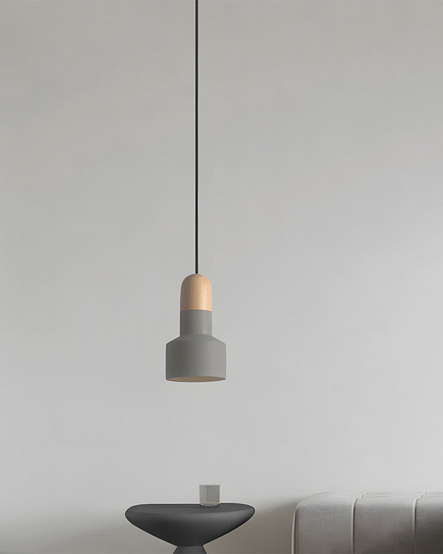 Rustykalna Lampa Wisząca CementoDrewno – Minimalistyczna Lampa do Salonu nad Stół, Z Cementu i Drewna, E27, Regulowana Wysokość 5