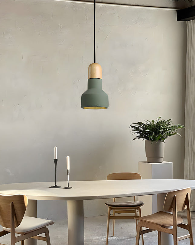 Rustykalna Lampa Wisząca CementoDrewno – Minimalistyczna Lampa do Salonu nad Stół, Z Cementu i Drewna, E27, Regulowana Wysokość 9