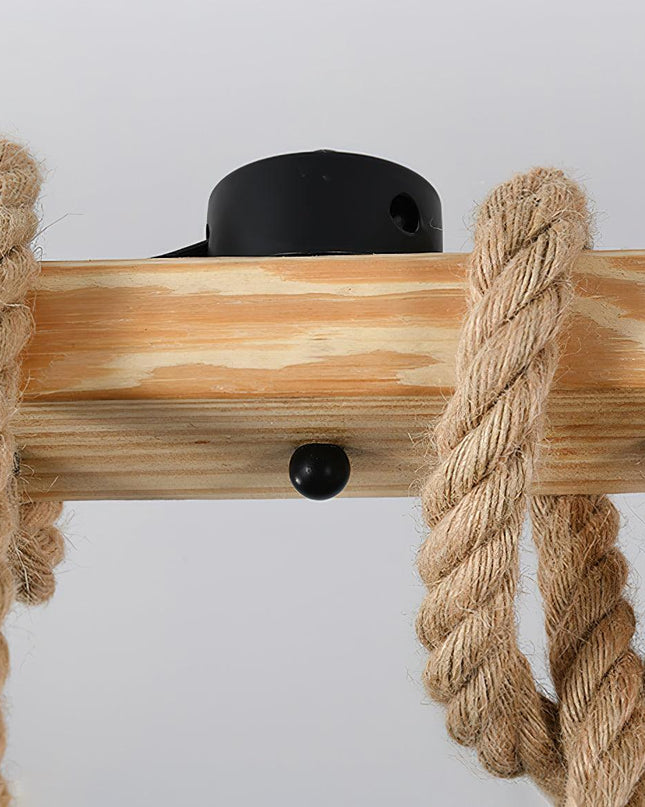 Rustykalna Lampa Wisząca Vintage z Regulowaną Wysokością do Salonu i Jadalni – Czarne Lampy Nad Stół z Liny i Drewna 7