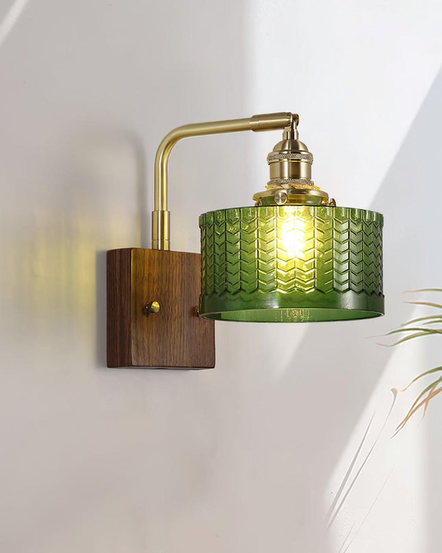 Rustykalny Kinkiet Ścienny z Zielonym Szklanym Kloszem – Lampa Camela do Salonu i Sypialni 0