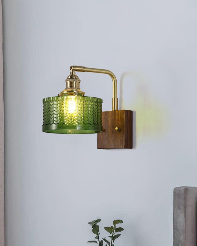 Rustykalny Kinkiet Ścienny z Zielonym Szklanym Kloszem – Lampa Camela do Salonu i Sypialni 2