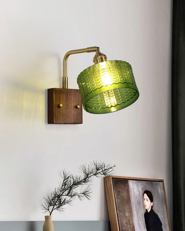 Rustykalny Kinkiet Ścienny z Zielonym Szklanym Kloszem – Lampa Camela do Salonu i Sypialni 4