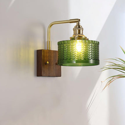 Rustykalny Kinkiet Ścienny z Zielonym Szklanym Kloszem – Lampa Camela do Salonu i Sypialni 8