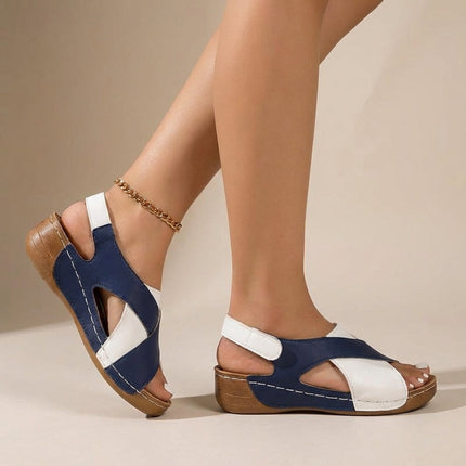 Sandały damskie z ortopedyczną konstrukcją typu slingback i wygodnym koturnem – obuwie letnie Criss-Cross 2