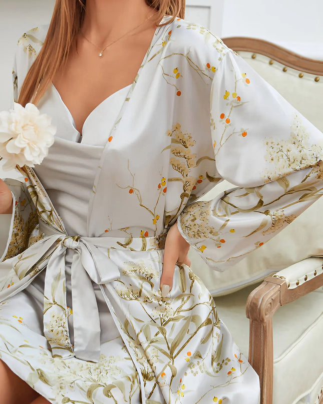SatinCharm – Elegancki 2-częściowy komplet kimono z koszulą nocną – Stylowy komplet satynowej bielizny nocnej dla kobiet 3