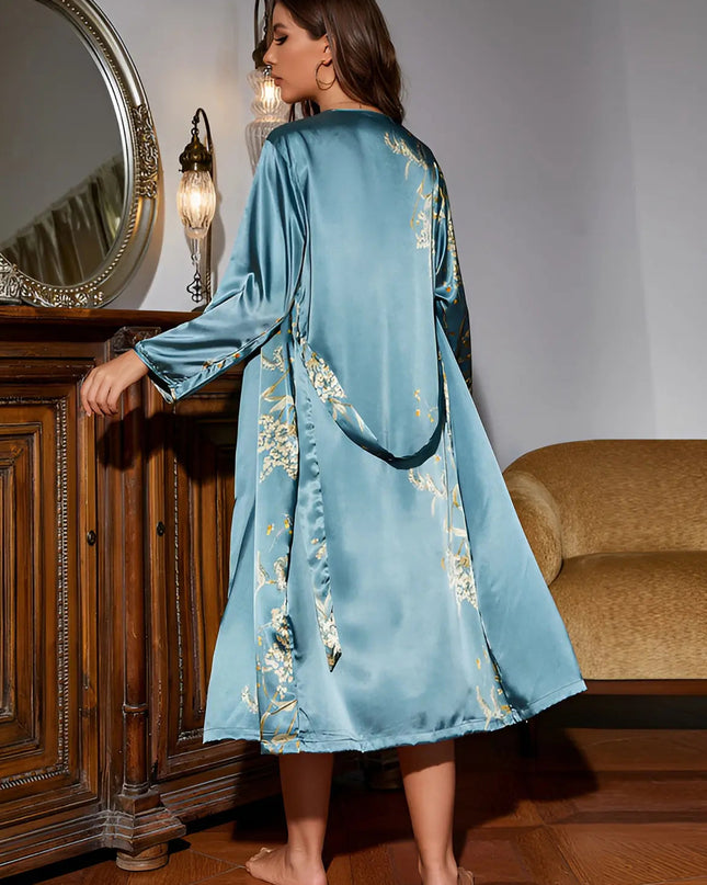 SatinCharm – Elegancki 2-częściowy komplet kimono z koszulą nocną – Stylowy komplet satynowej bielizny nocnej dla kobiet 4