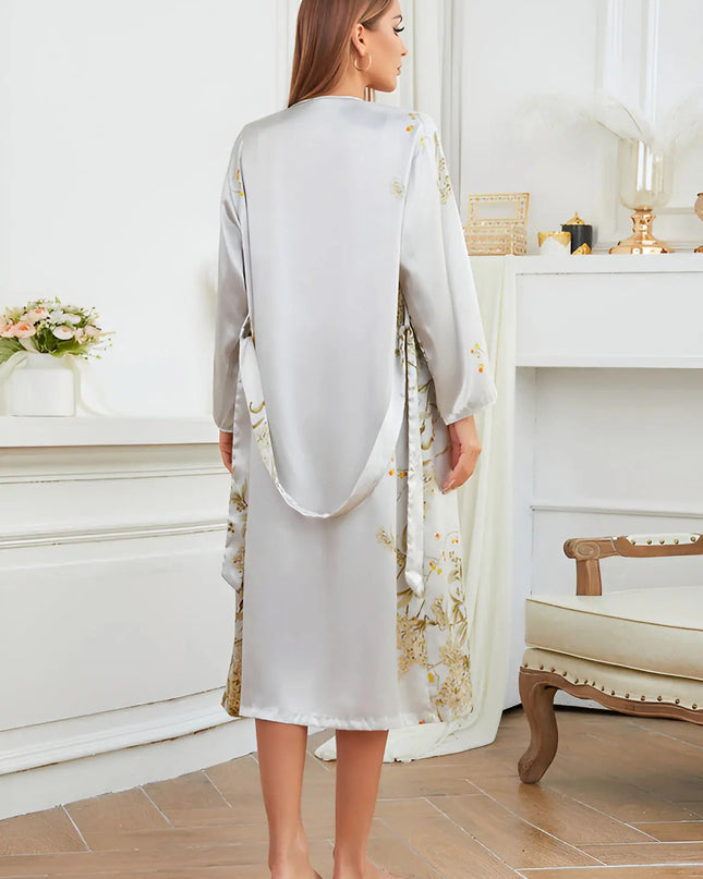 SatinCharm – Elegancki 2-częściowy komplet kimono z koszulą nocną – Stylowy komplet satynowej bielizny nocnej dla kobiet 6