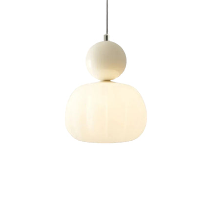Lampa wisząca w stylu Art Deco — kremowy klosz z kolorowym akcentem kulistym
