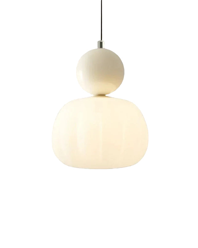 Lampa wisząca w stylu Art Deco — kremowy klosz z kolorowym akcentem kulistym