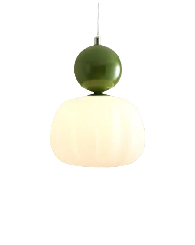 Lampa wisząca w stylu Art Deco — kremowy klosz z kolorowym akcentem kulistym