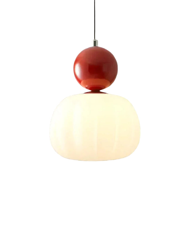 Lampa wisząca w stylu Art Deco — kremowy klosz z kolorowym akcentem kulistym