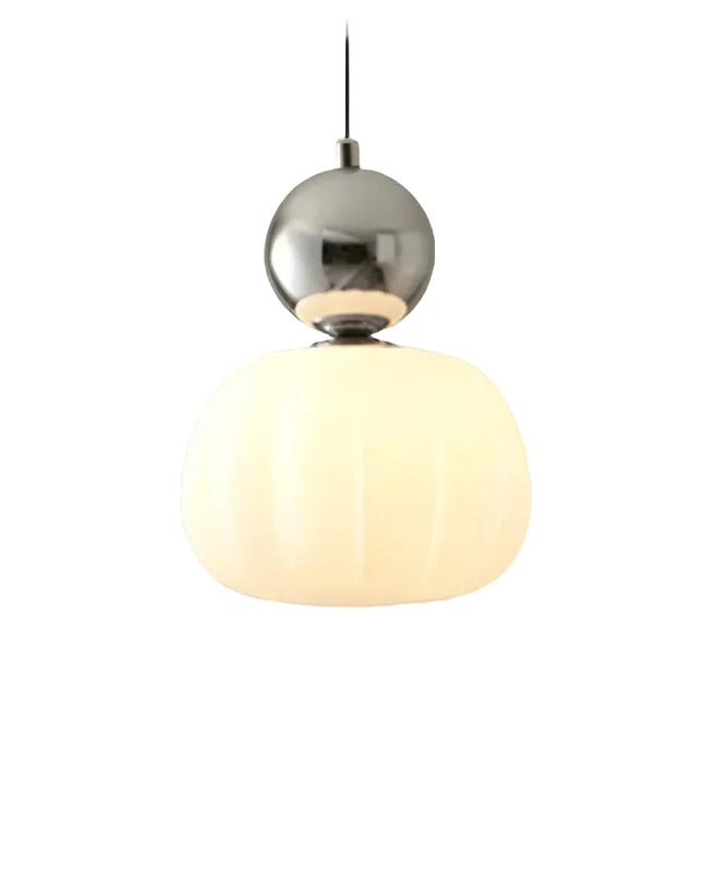 Lampa wisząca w stylu Art Deco — kremowy klosz z kolorowym akcentem kulistym