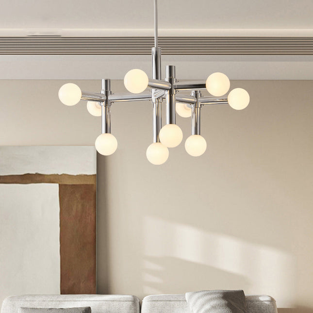 Skandynawski Żyrandol Szklany z Chromowanym Wykończeniem – Elegancki Żyrandol do Salonu i Sypialni 80cm H50cm 0