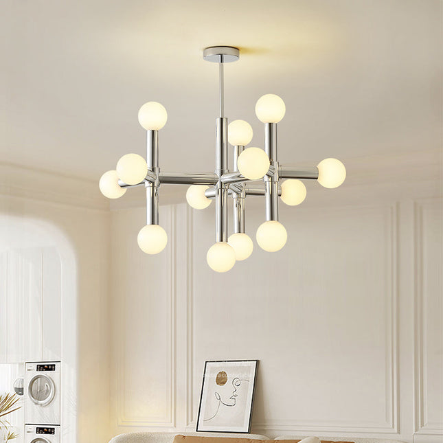 Skandynawski Żyrandol Szklany z Chromowanym Wykończeniem – Elegancki Żyrandol do Salonu i Sypialni 80cm H50cm 1