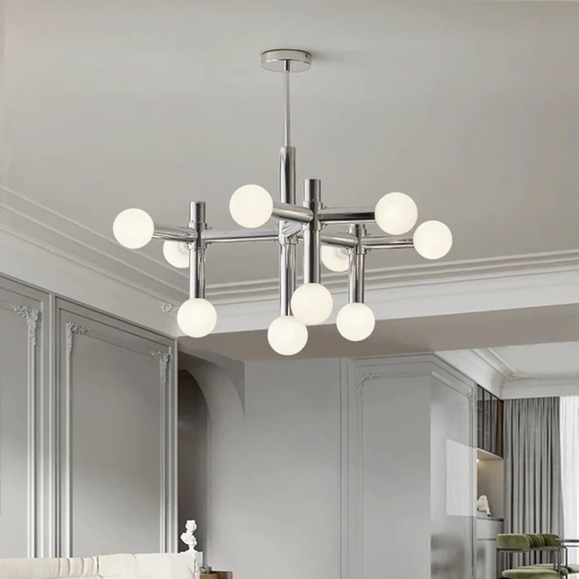 Skandynawski Żyrandol Szklany z Chromowanym Wykończeniem – Elegancki Żyrandol do Salonu i Sypialni 80cm H50cm 2