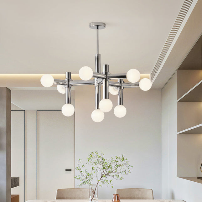 Skandynawski Żyrandol Szklany z Chromowanym Wykończeniem – Elegancki Żyrandol do Salonu i Sypialni 80cm H50cm 4