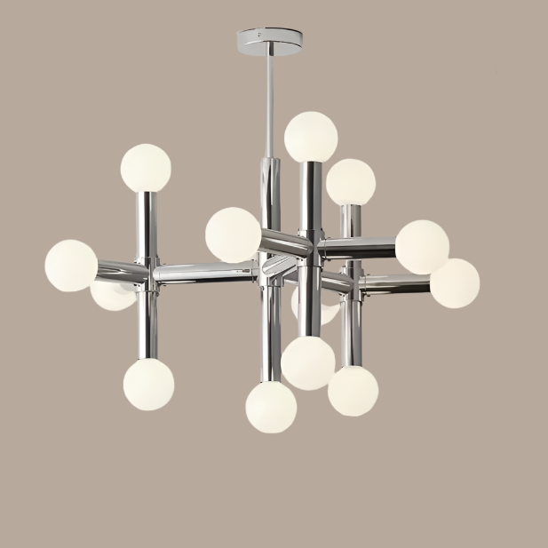 Skandynawski Żyrandol Szklany z Chromowanym Wykończeniem – Elegancki Żyrandol do Salonu i Sypialni 80cm H50cm 6