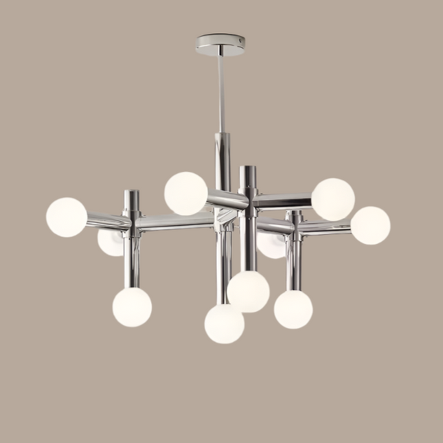 Skandynawski Żyrandol Szklany z Chromowanym Wykończeniem – Elegancki Żyrandol do Salonu i Sypialni 80cm H50cm 7