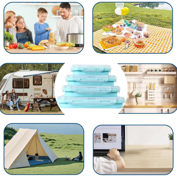 Składane, szczelne, silikonowe pojemniki do przechowywania żywności – oszczędzające miejsce i odporne na temperaturę, dostępne w czterech rozmiarach 2