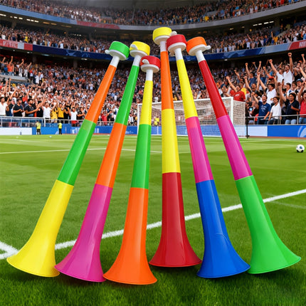 Składany zestaw trąbek Vuvuzela do głośnego dopingu – 6 sztuk w różnych kolorach 0