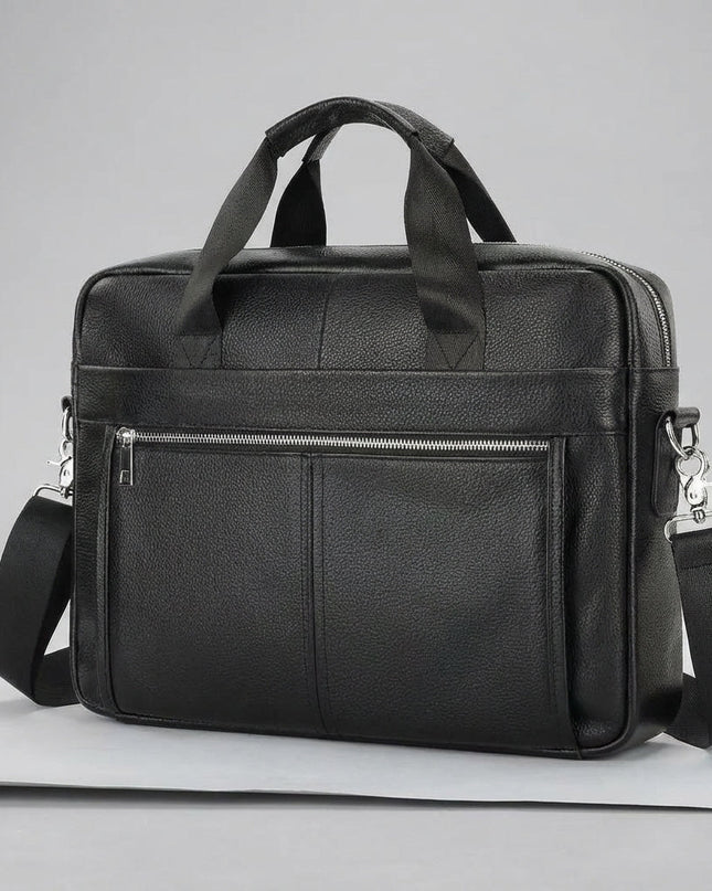 Skórzana aktówka męska z regulowanym paskiem – torba robocza na laptopa w stylu vintage z prawdziwej skóry bydlęcej 0