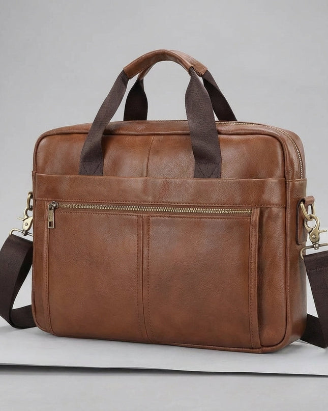 Skórzana aktówka męska z regulowanym paskiem – torba robocza na laptopa w stylu vintage z prawdziwej skóry bydlęcej 4