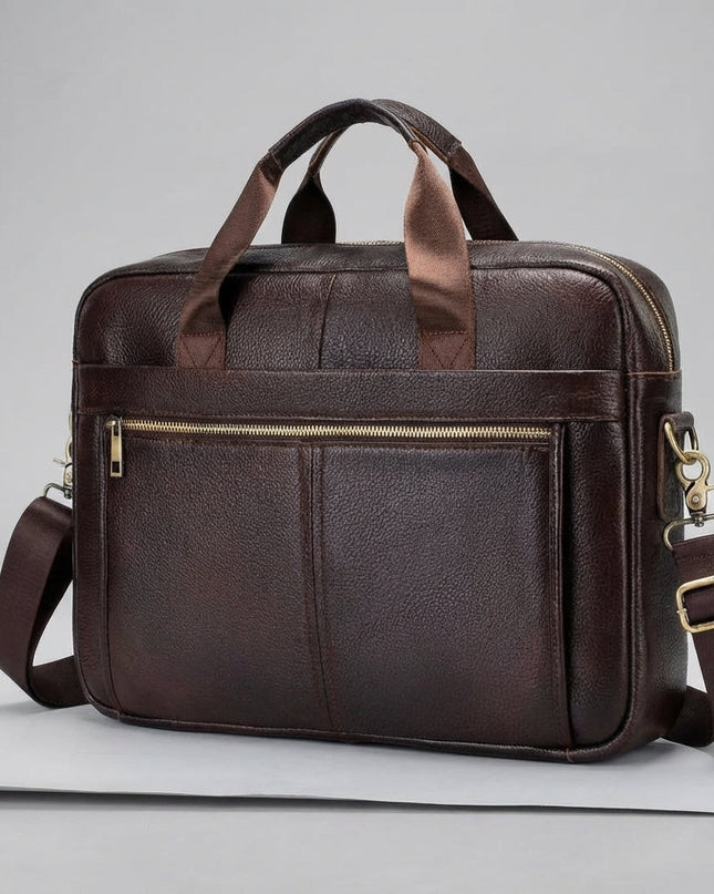 Skórzana aktówka męska z regulowanym paskiem – torba robocza na laptopa w stylu vintage z prawdziwej skóry bydlęcej 5